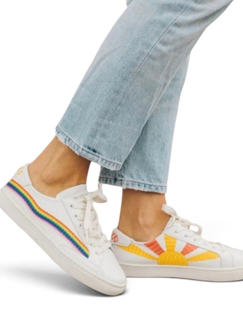 Soludos Young Shoes with Rainbow and Sun Design - White, Yellow, Red, BlueNWOB
